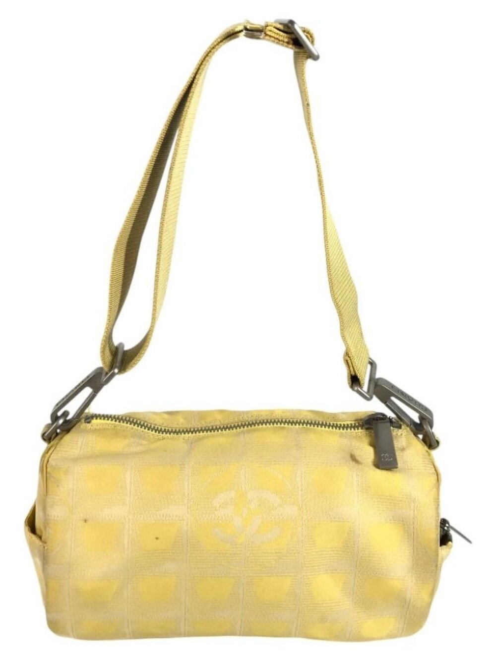 Chanel Shoulder Bag Cylindrical CC Logo Nylon Canvas Yellow